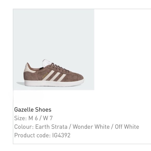 ADIDAS Gazelle Shoes Earth Strata / Wonder White / Off White IG4392  Women's 7 - Picture 1 of 16